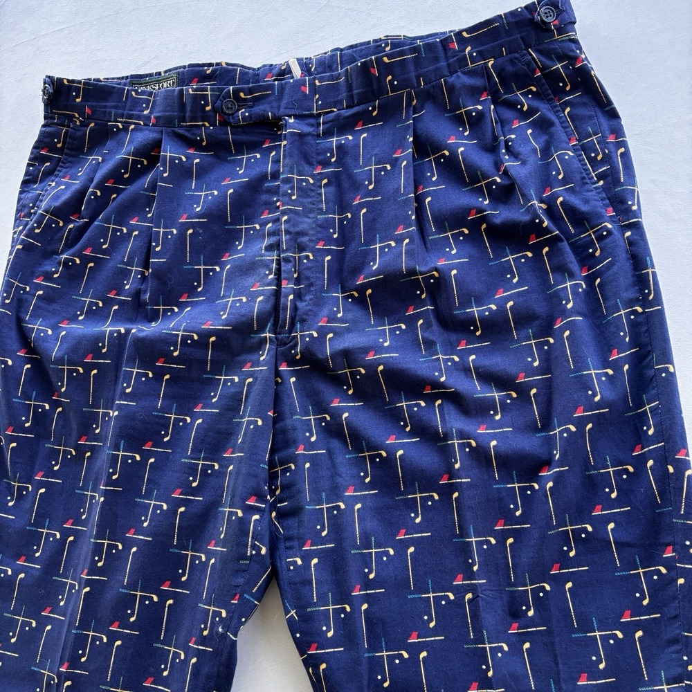 Linksport by Austad's Golf Pants‎ Size 42 Navy Retro Golf Clubs Flags USA Made